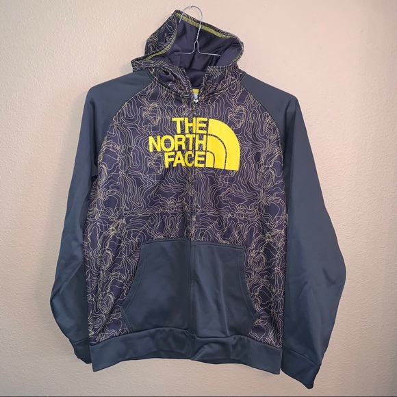 Boys XL North Face Yellow-Gray Zip Hoodie